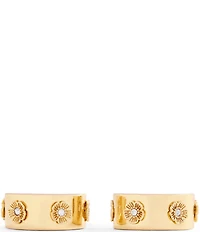 COACH Signature Tea Rose Enamel Huggie Hoop Earrings