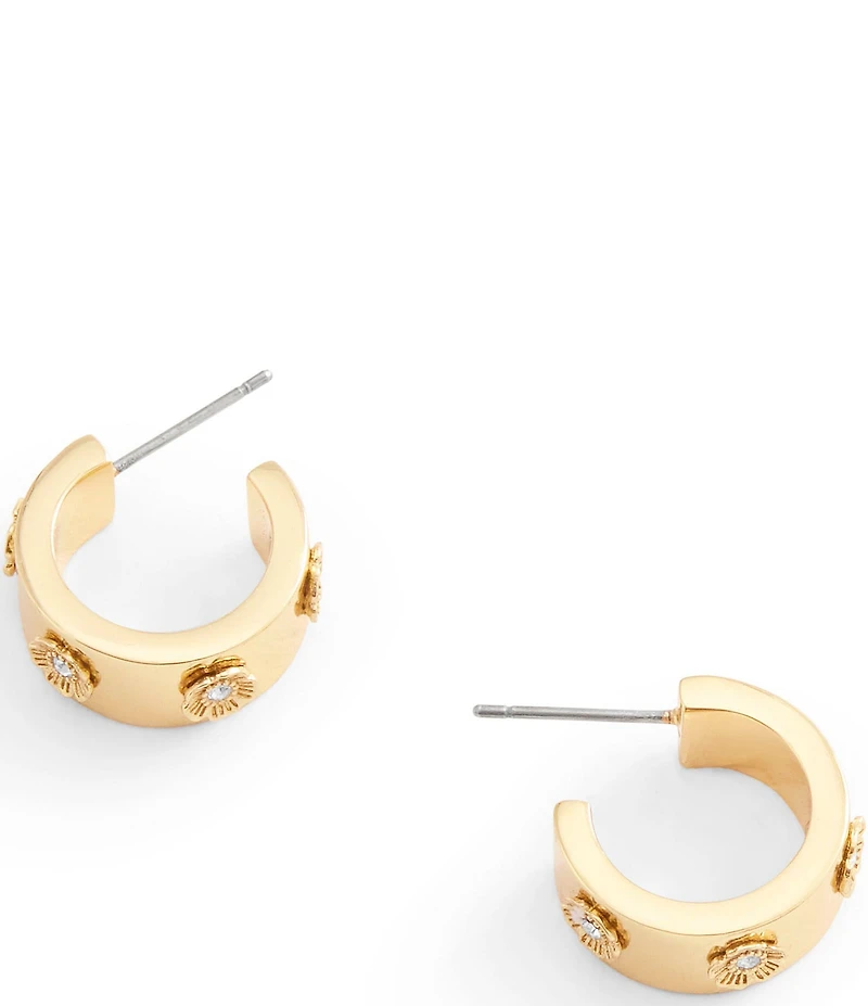 COACH Signature Tea Rose Enamel Huggie Hoop Earrings