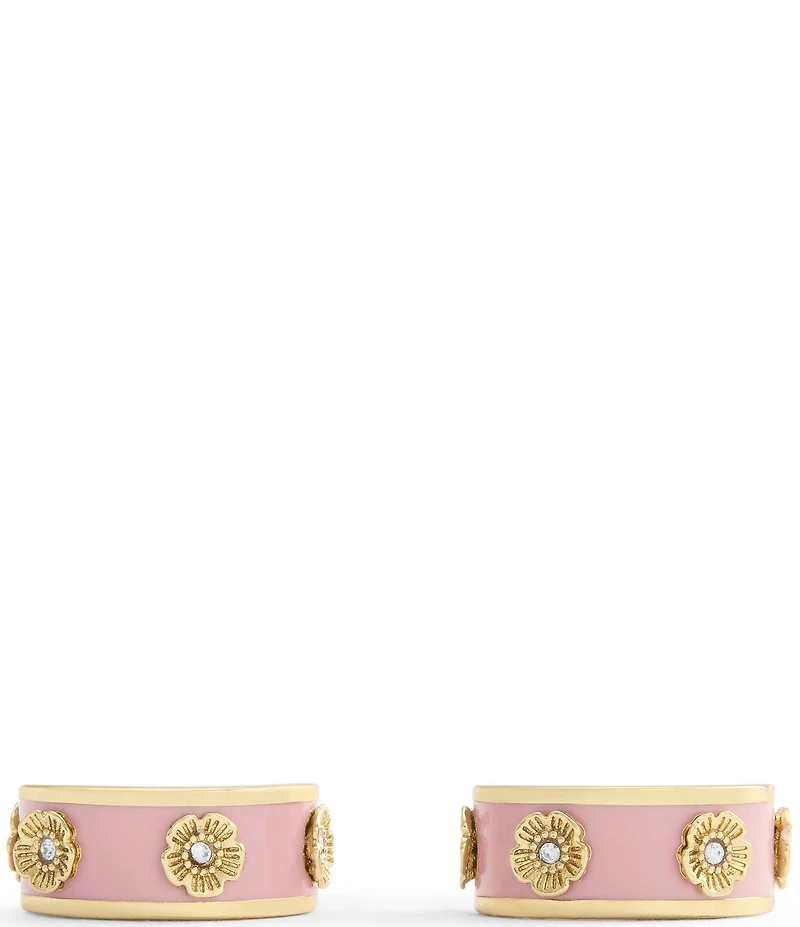 COACH Signature Tea Rose Enamel Huggie Hoop Earrings