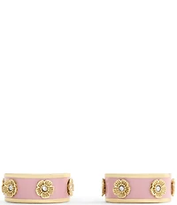 COACH Signature Tea Rose Enamel Huggie Hoop Earrings