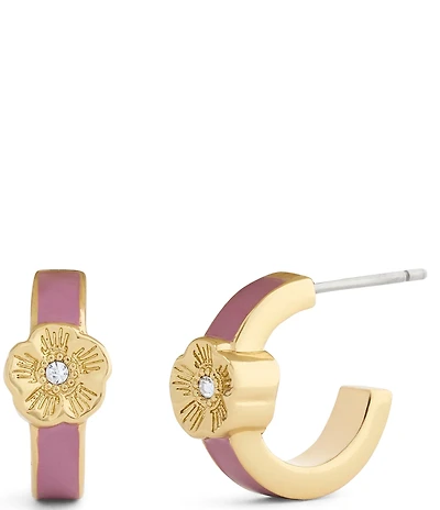 COACH Signature Tea Rose Enamel Huggie Hoop Earrings