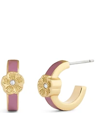 COACH Signature Tea Rose Enamel Huggie Hoop Earrings