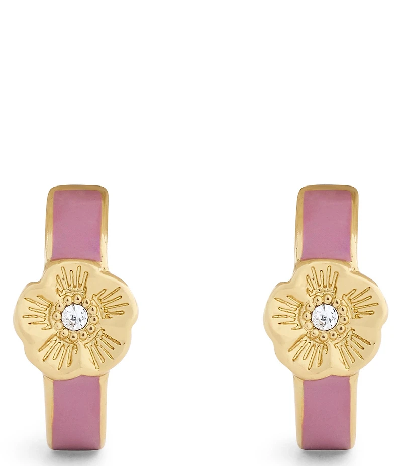 COACH Signature Tea Rose Enamel Huggie Hoop Earrings