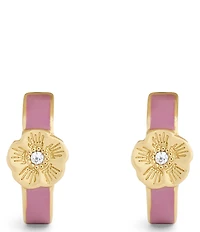 COACH Signature Tea Rose Enamel Huggie Hoop Earrings