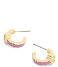 COACH Signature Tea Rose Enamel Huggie Hoop Earrings