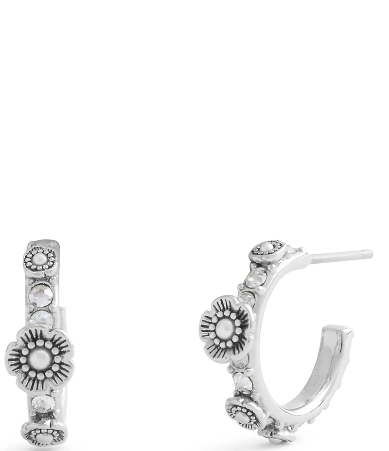 COACH Signature Tea Rose Huggie Hoop Earrings