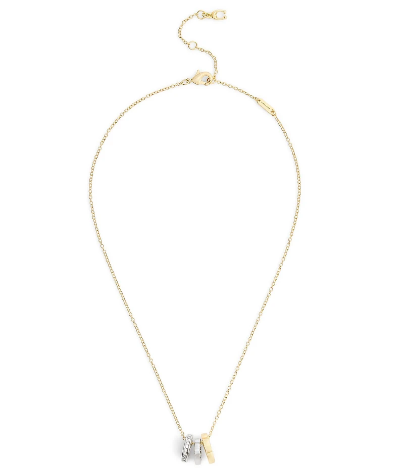COACH Signature Tea Rose Rondelle Two Tone Short Pendant Necklace