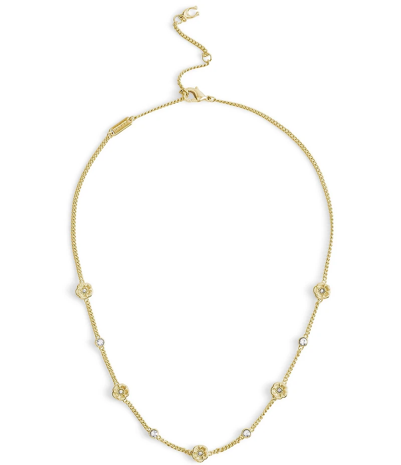 COACH Signature Tea Rose Strand Short Pendant Necklace