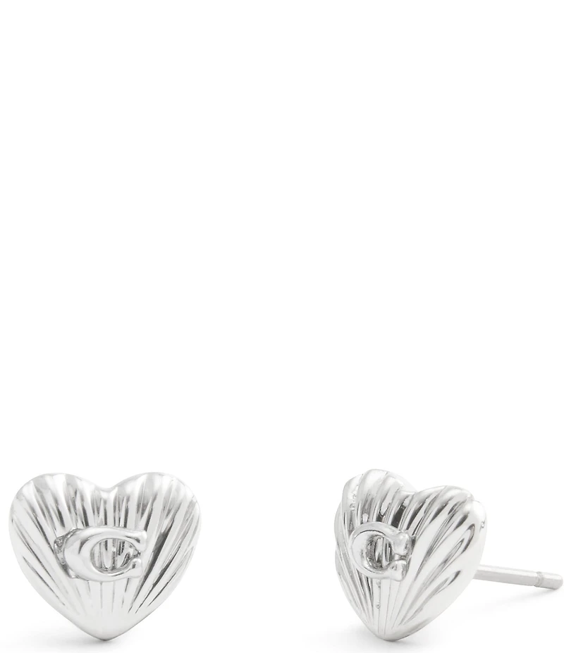 COACH Signature Textured Heart Stud Earrings