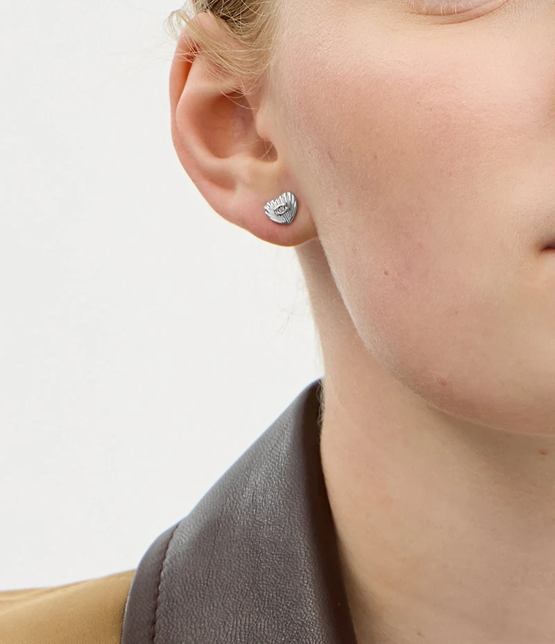 COACH Signature Textured Heart Stud Earrings