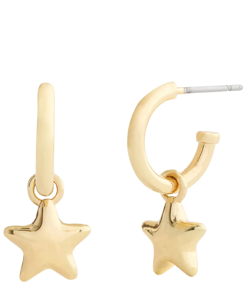 COACH Star Charm Huggie Hoop Drop Earrings