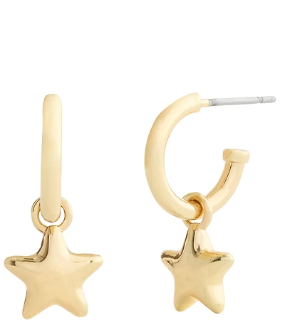 COACH Star Charm Huggie Hoop Drop Earrings