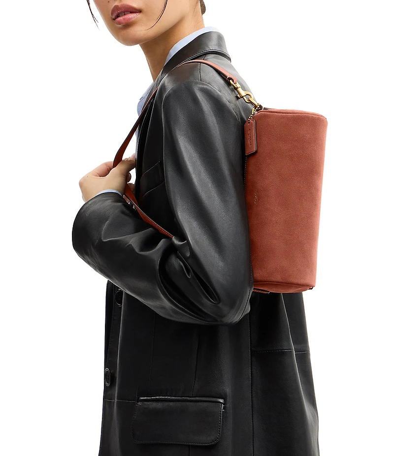 COACH Suede Barrel Shoulder Bag