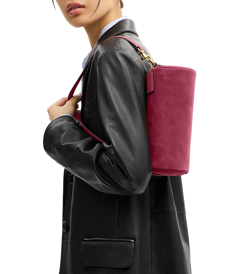COACH Suede Barrel Shoulder Bag