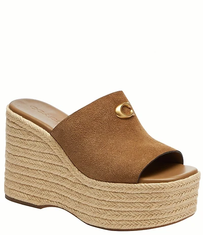COACH Suede Espadrille Platform Wedge Slide Sandals