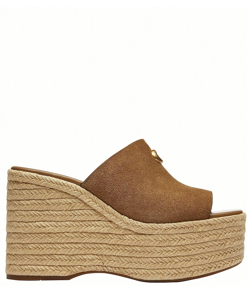 COACH Suede Espadrille Platform Wedge Slide Sandals