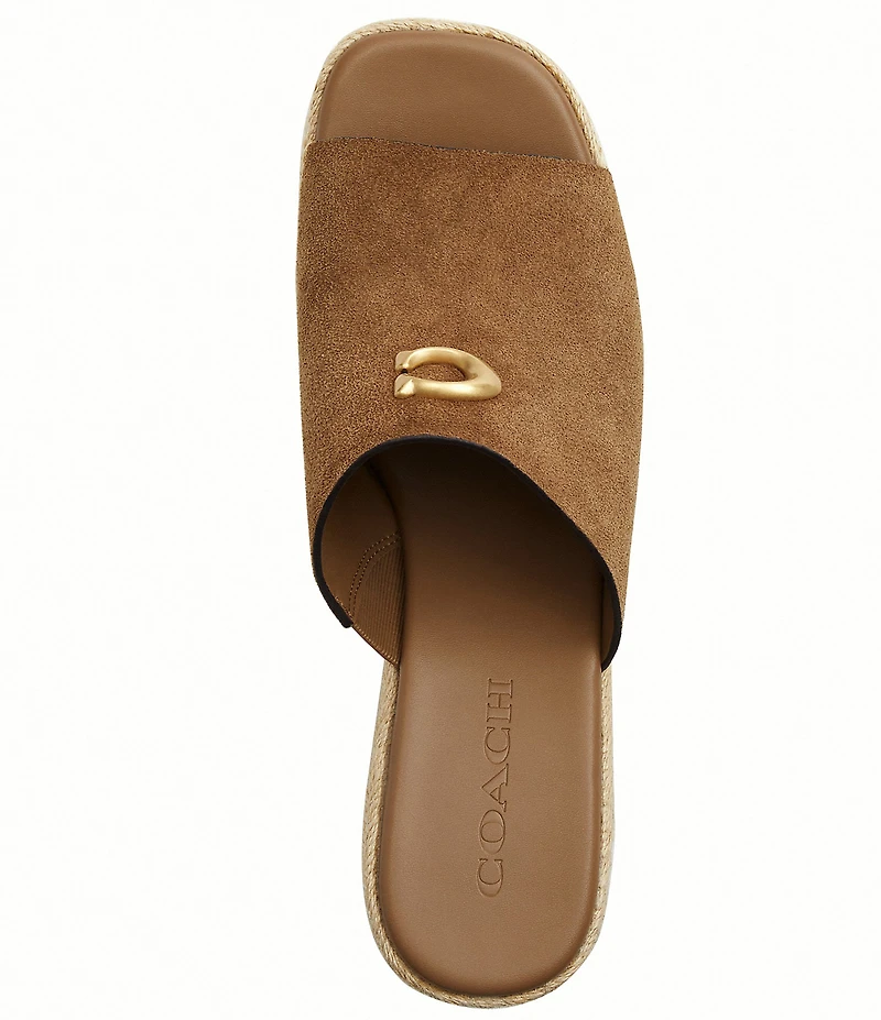 COACH Suede Espadrille Platform Wedge Slide Sandals
