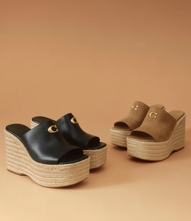 COACH Suede Espadrille Platform Wedge Slide Sandals