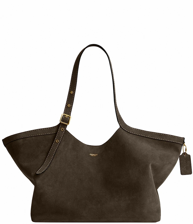 COACH Suede Gramercy Buckle Detail Oversized Slouchy Tote Bag