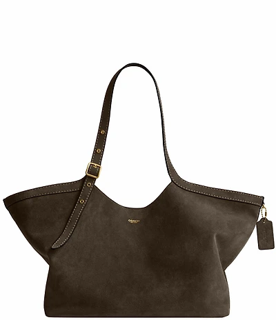 COACH Suede Gramercy Buckle Detail Oversized Slouchy Tote Bag