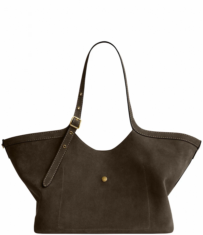 COACH Suede Gramercy Buckle Detail Oversized Slouchy Tote Bag