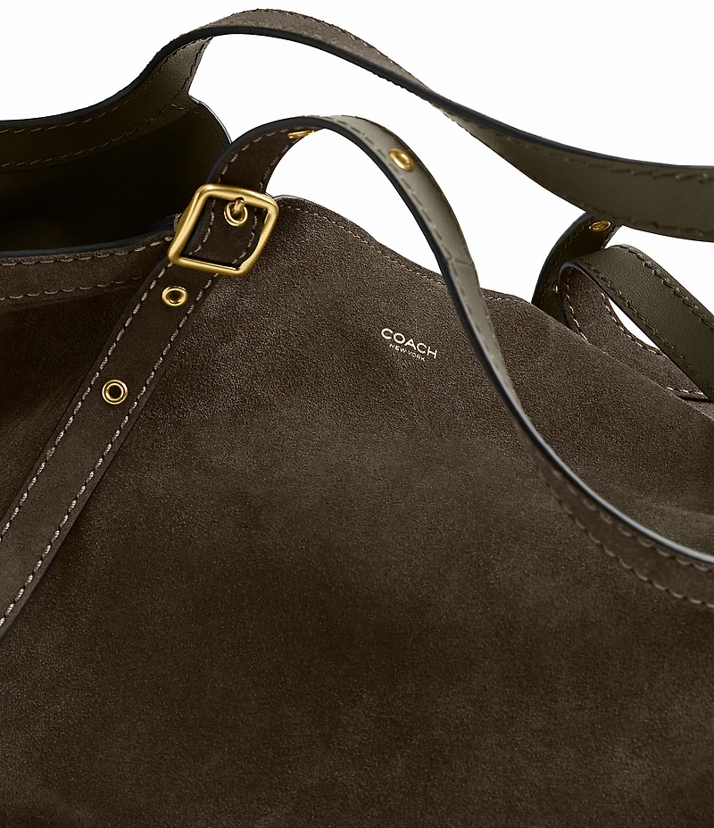 COACH Suede Gramercy Buckle Detail Oversized Slouchy Tote Bag