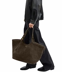 COACH Suede Gramercy Buckle Detail Oversized Slouchy Tote Bag