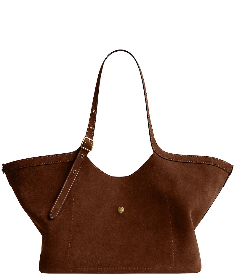 COACH Suede Gramercy Buckle Detail Oversized Slouchy Tote Bag