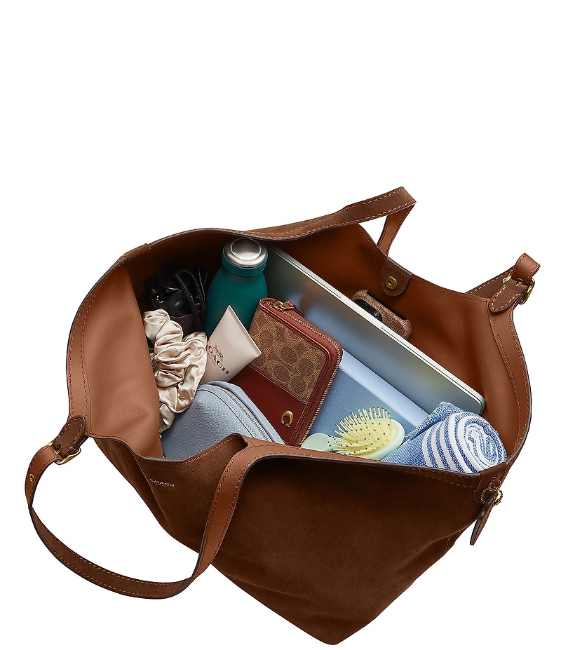 COACH Suede Gramercy Buckle Detail Oversized Slouchy Tote Bag