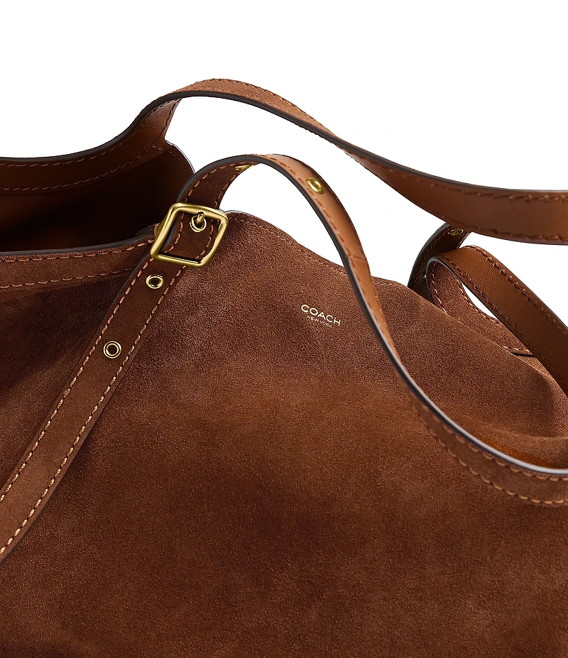 COACH Suede Gramercy Buckle Detail Oversized Slouchy Tote Bag