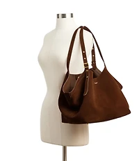 COACH Suede Gramercy Buckle Detail Oversized Slouchy Tote Bag