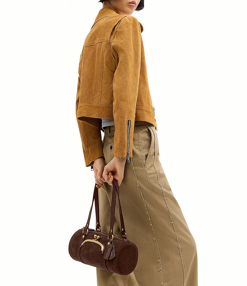 COACH The Coach Originals Kiss Lock 28 Suede Barrel Shoulder Bag