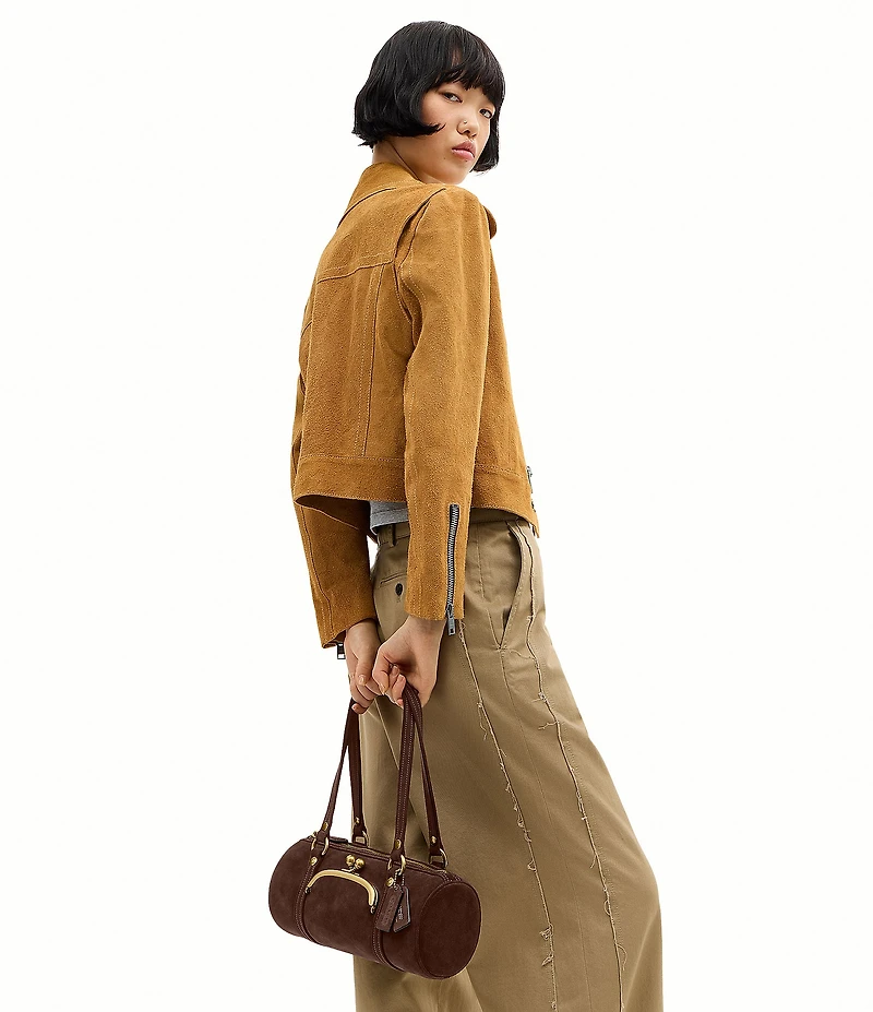 COACH The Coach Originals Kiss Lock 28 Suede Barrel Shoulder Bag
