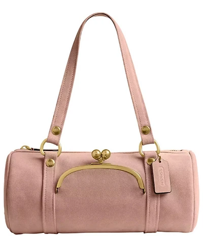COACH Suede Kisslock Barrel Bag