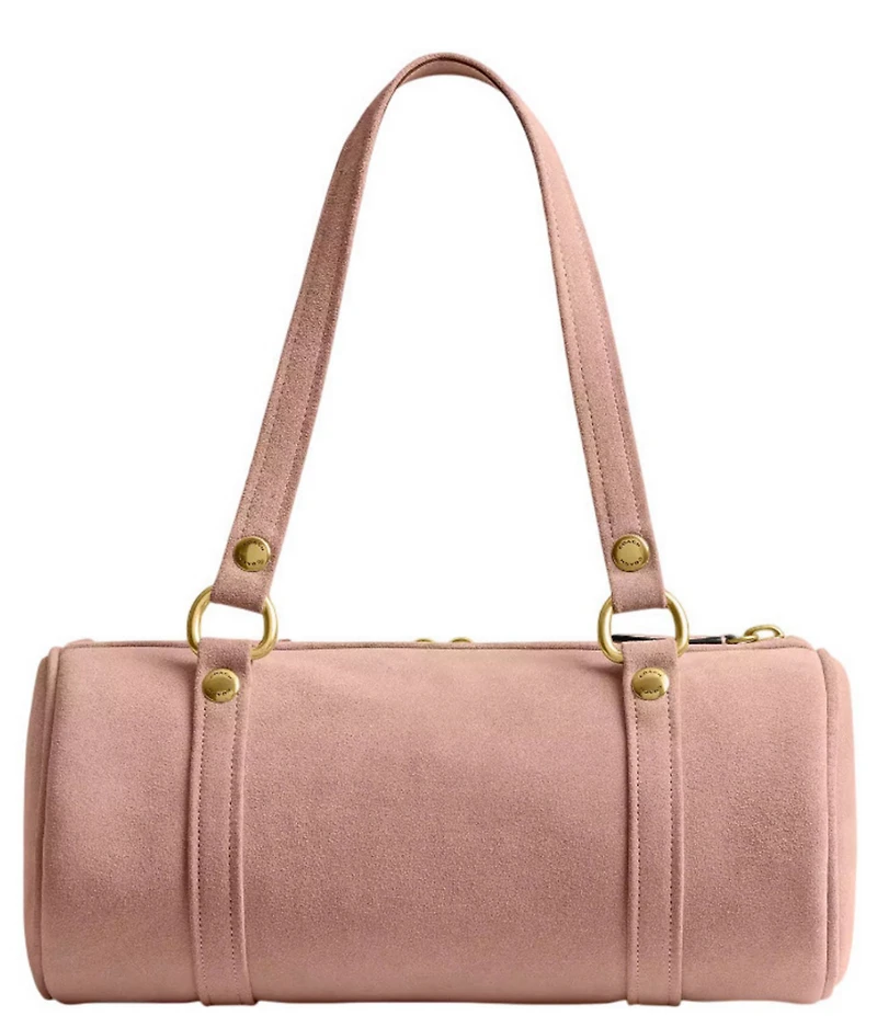 COACH Suede Kisslock Barrel Bag