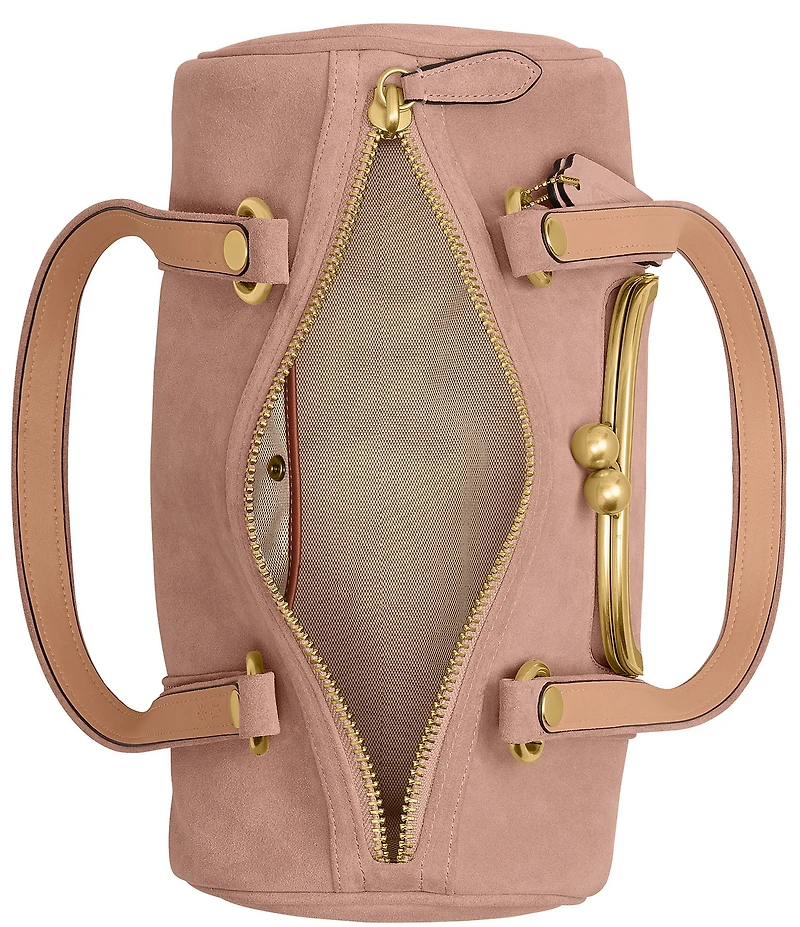 COACH Suede Kisslock Barrel Bag