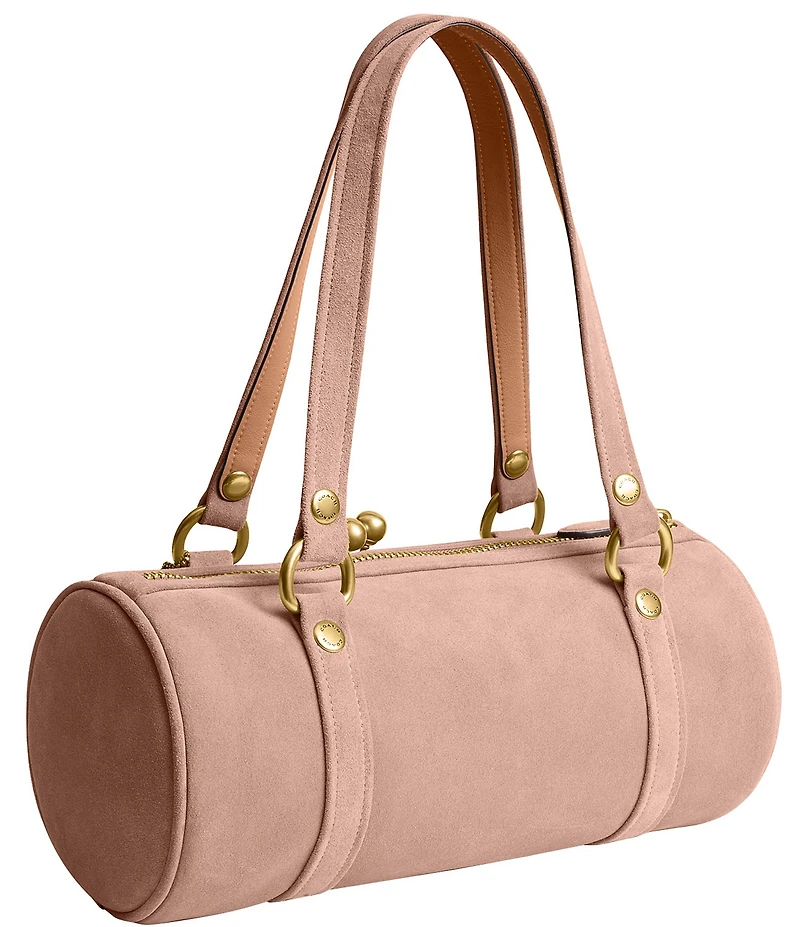 COACH Suede Kisslock Barrel Bag