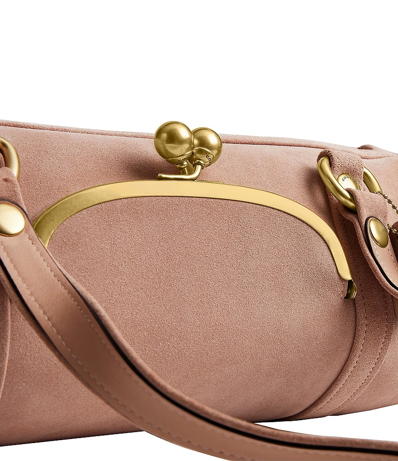 COACH Suede Kisslock Barrel Bag