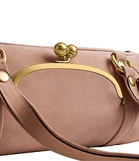 COACH Suede Kisslock Barrel Bag