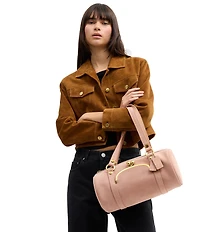 COACH Suede Kisslock Barrel Bag