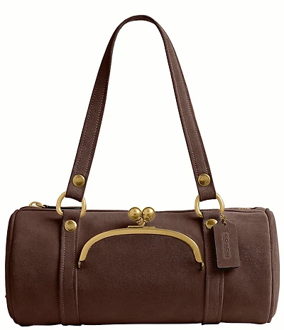 COACH Suede Kisslock Barrel Bag