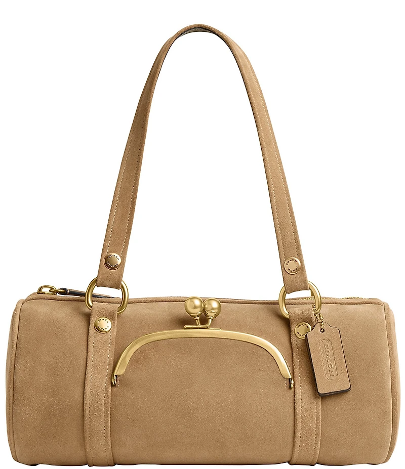COACH Suede Kisslock Barrel Bag