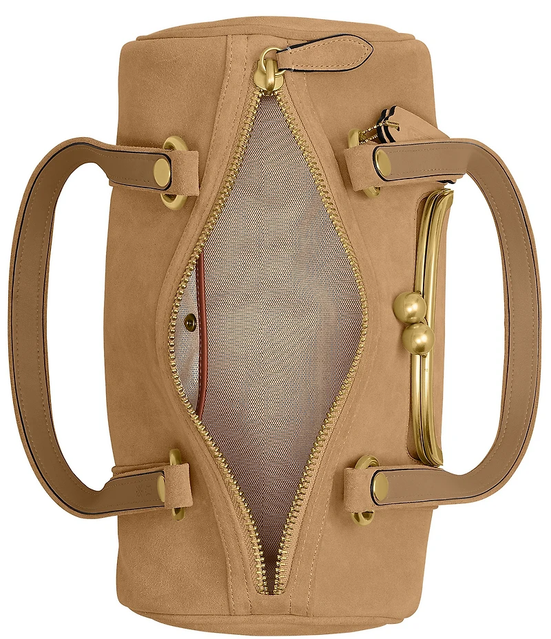 COACH Suede Kisslock Barrel Bag