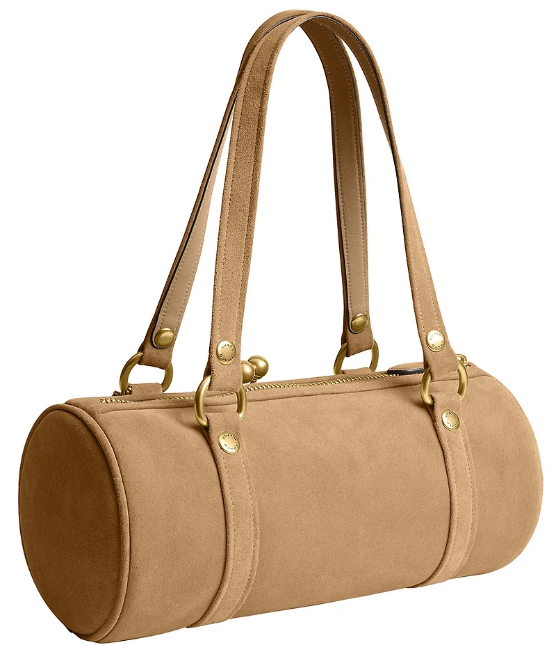COACH Suede Kisslock Barrel Bag