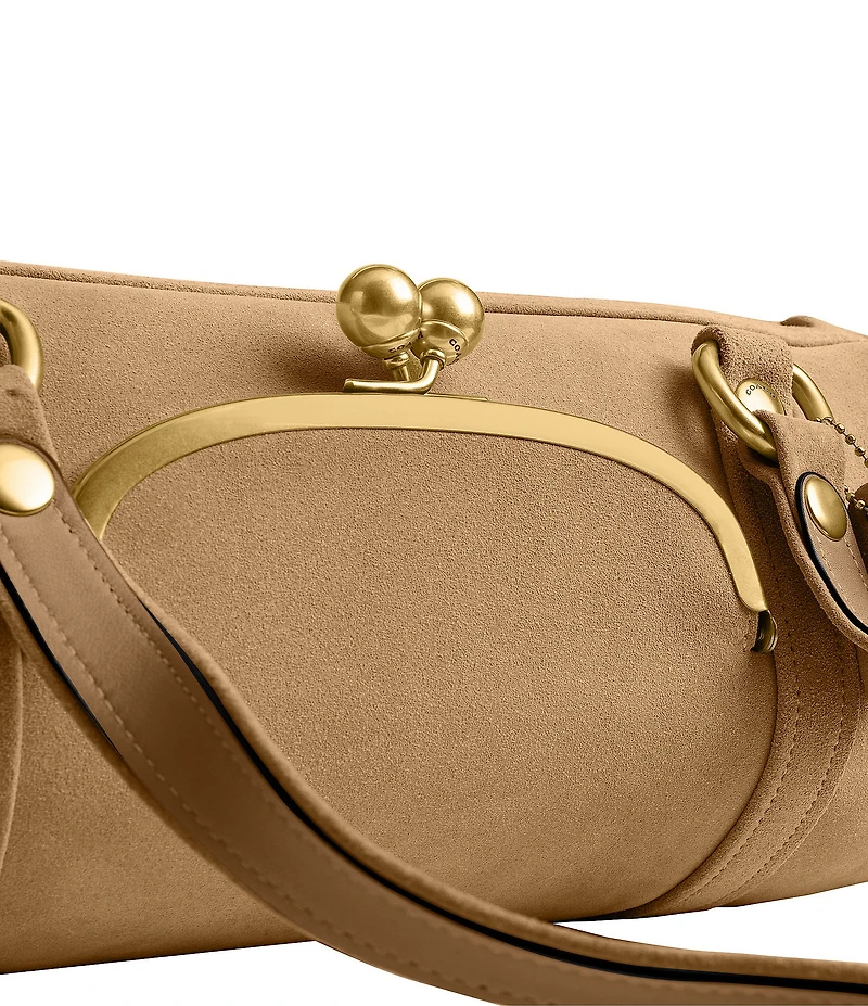 COACH Suede Kisslock Barrel Bag