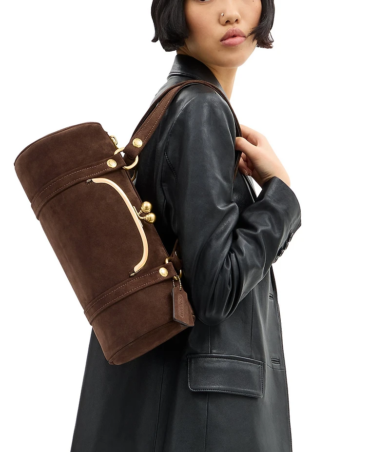 COACH The Coach Originals Suede Kisslock Barrel Bag
