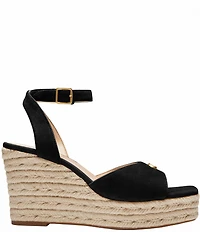 COACH Suede Signature Logo Platform Espadrille Wedge Sandals