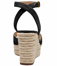 COACH Suede Signature Logo Platform Espadrille Wedge Sandals