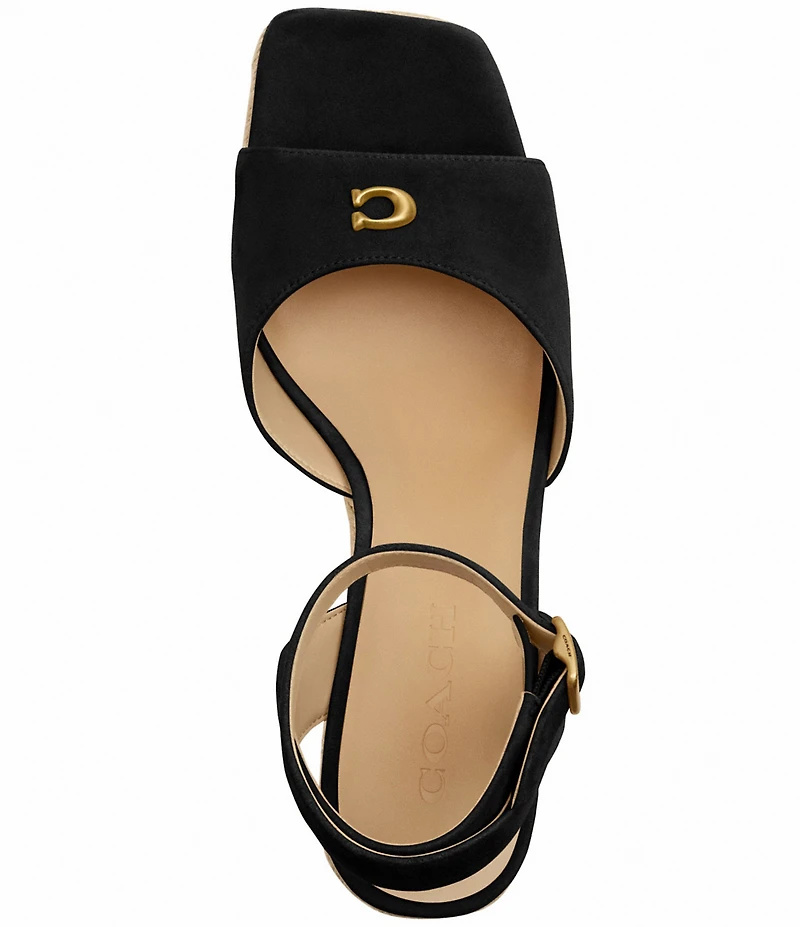 COACH Suede Signature Logo Platform Espadrille Wedge Sandals