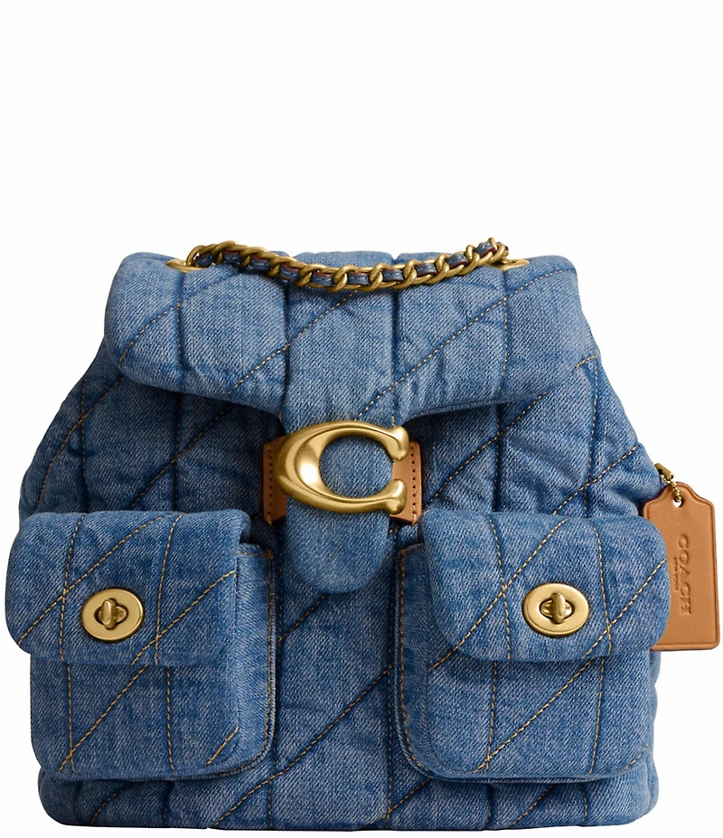 COACH Tabby Denim Quilted Chain Strap Backpack